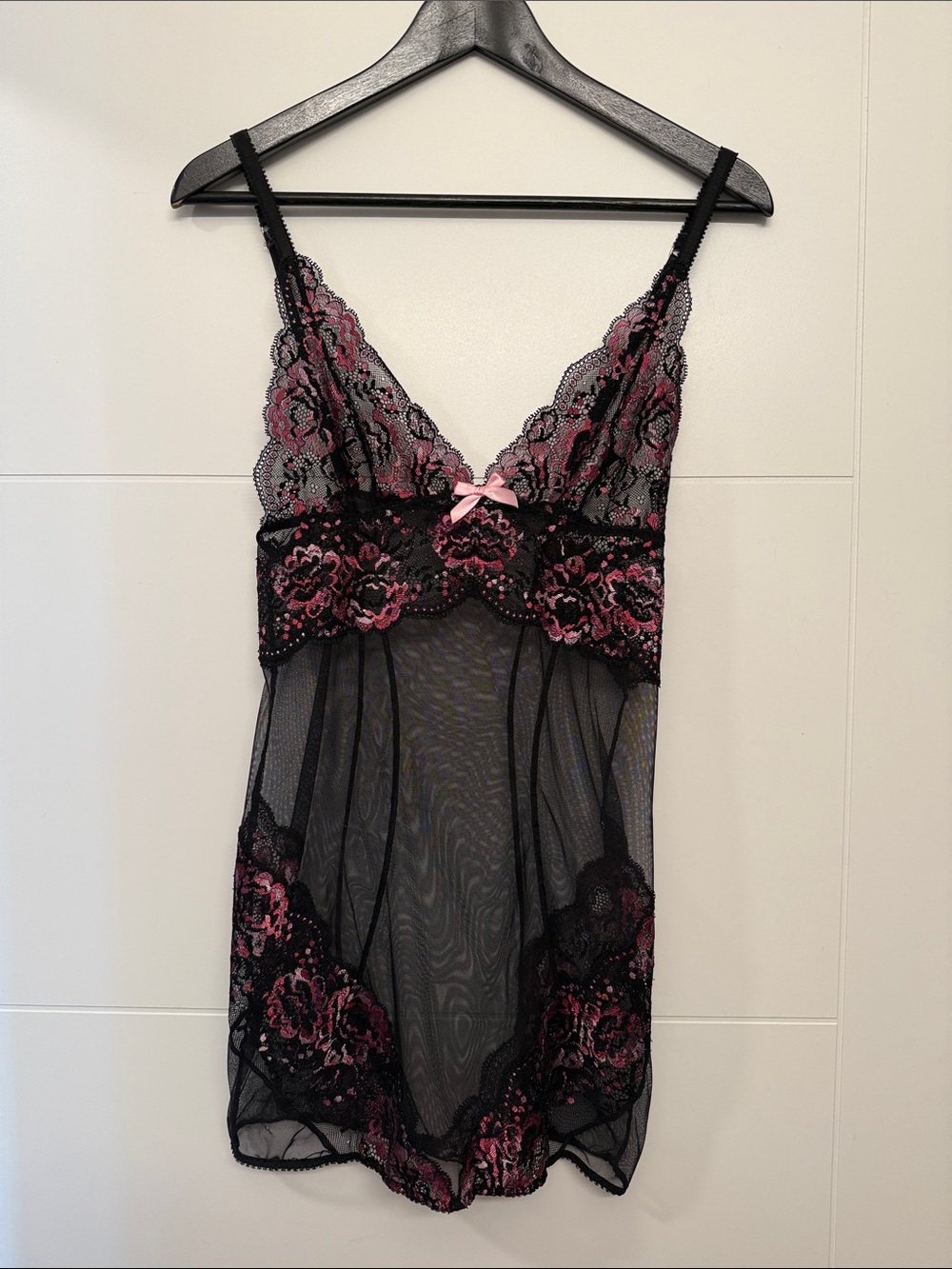 L’Agent by Agent Provocateur Black Sheer Chemise with Pink Lace - Holt Renfrew